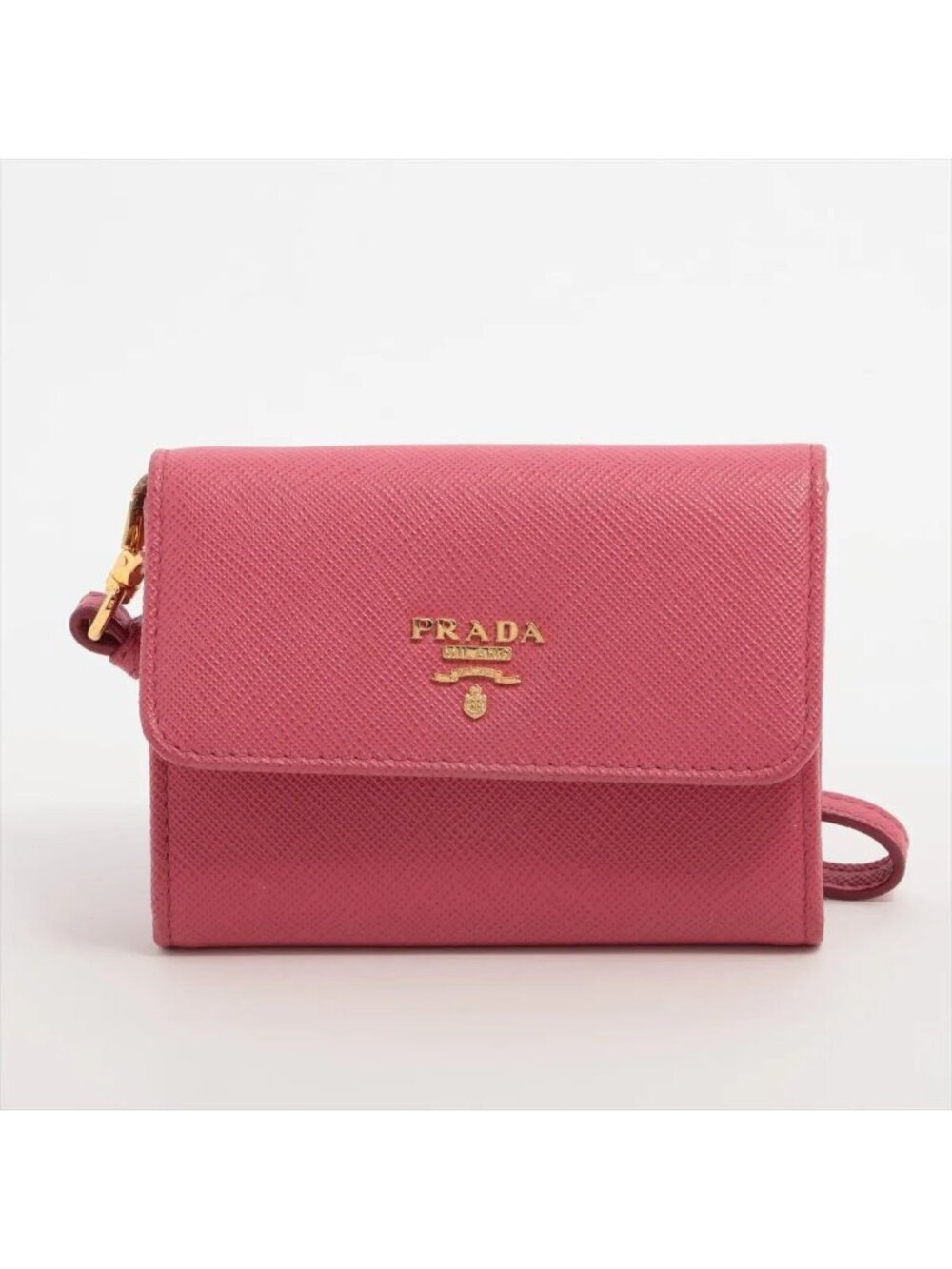 Prada Saffiano Leather Coin Purse Compact Wallet Zip Around